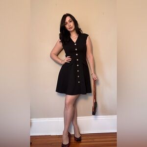 NWT Karl Lagerfeld Paris Black Button Front Dress Size 4 Gold Logo Buttons